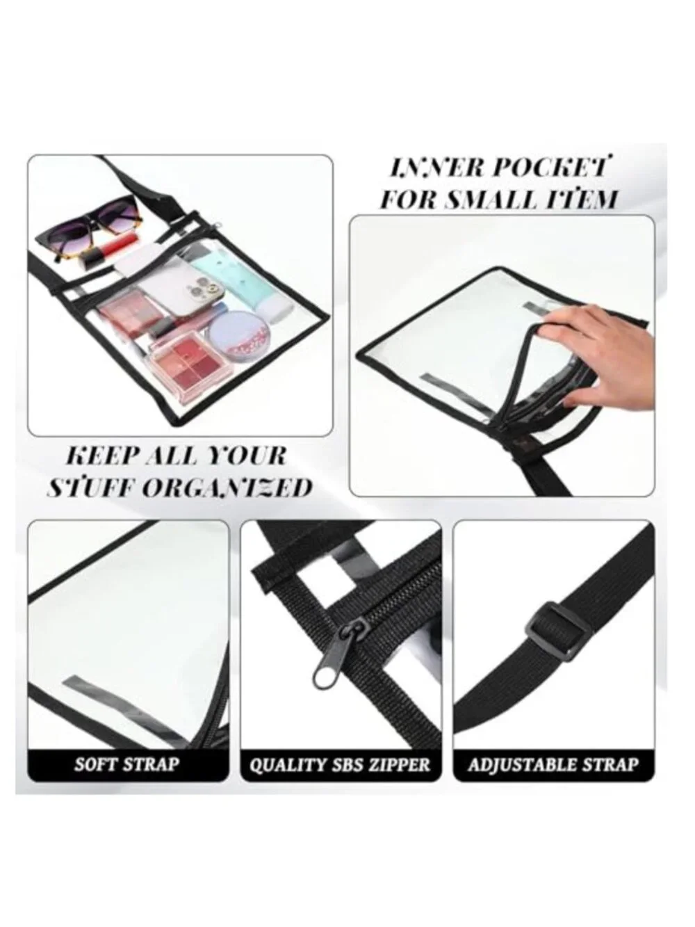 20 Clear PVC Stadium Crossbody Bags Waterproof Nylon Strap